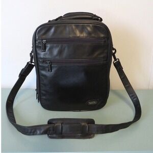 Satchi Leather Messenger Crossbody Shoulder Bag Multi Zip Organizer Black Bag